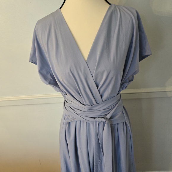 HALARA Light Blue Midi Wrap Dress Soft Smooth Knit. Its A Nod To A Diane Von Fur - Picture 2 of 3